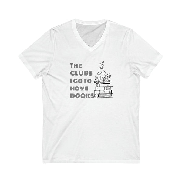 Clubs with Books - Unisex Jersey Short Sleeve V-Neck Tee